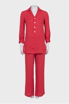 Red silk suit