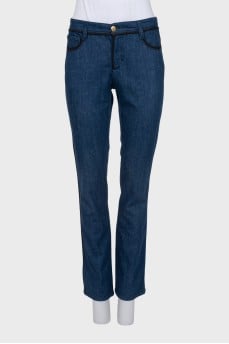 Low-rise straight fit blue jeans