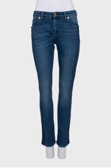 Low-rise blue jeans
