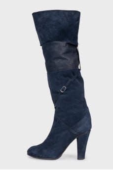 Blue suede heeled boots