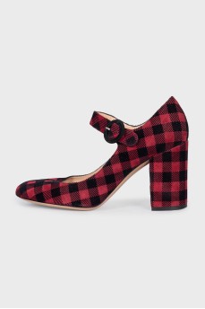 Red suede checkered shoes