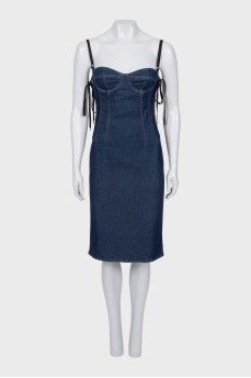 Slim-fit denim dress with lace-up detailing