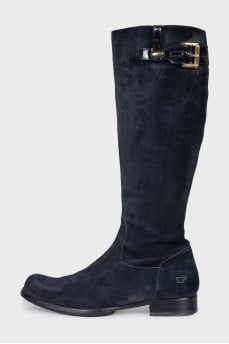 Blue suede boots with buckles