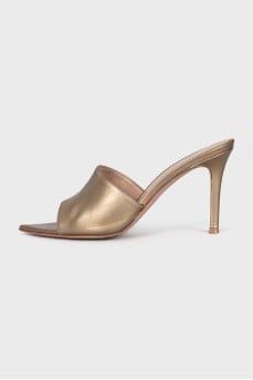 Gold-colored leather mules
