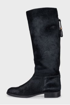 Black pony skin boots