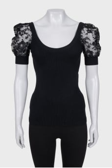 Top with lace sleeves