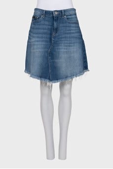 Denim mini skirt with raw hem