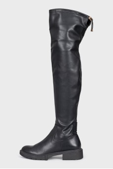 Black leather over-the-knee boots