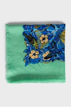 Wool and silk scarf with print