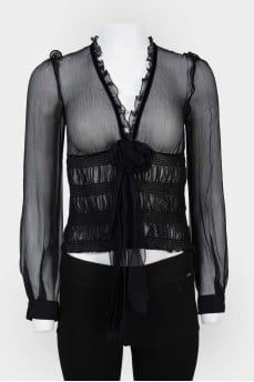 Vintage transparent blouse with a flower at the waist