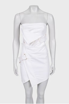 White denim dress with gold hardware