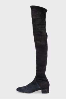 Suede over-the-knee boots with a round toe
