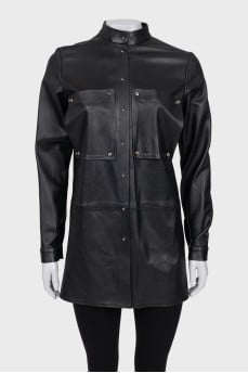 Straight-cut leather coat