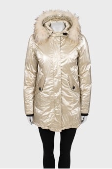 Golden parka with raccoon fur