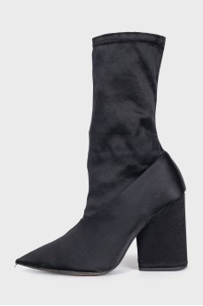 Black textile ankle boots with heels