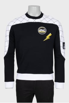 Men's black and white sweatshirt with a patch