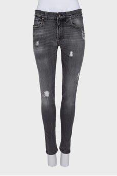 Рвані сірі джинси skinny fit