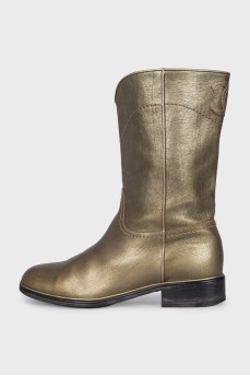 Cropped leather boots with logo