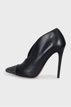 Open ankle boots with rhinestones