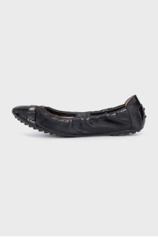 Textile ballet flats with patent leather toes