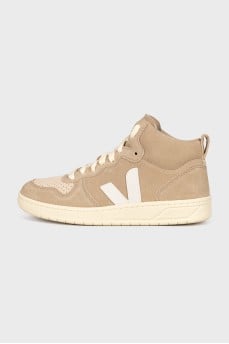 High-top beige suede sneakers