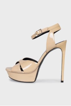 Beige patent leather sandals