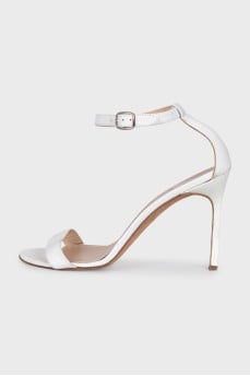 White leather stiletto heeled sandals