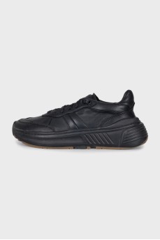Black leather lace-up sneakers