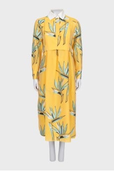 Yellow printed midi dress