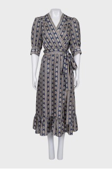 Wrap dress with puff sleeves