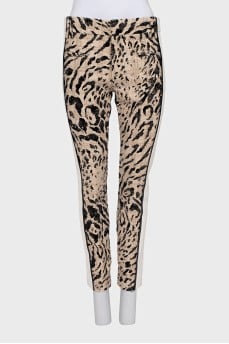 Leather trousers with printed textile inserts