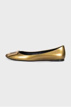 Gold leather ballet flats