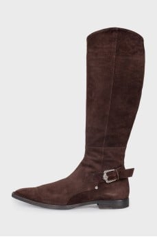 Brown suede pointed toe boots