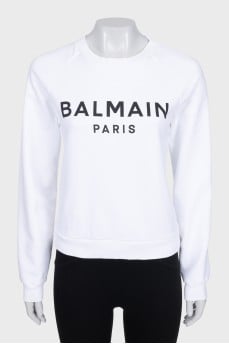 White sweatshirt with brand logo