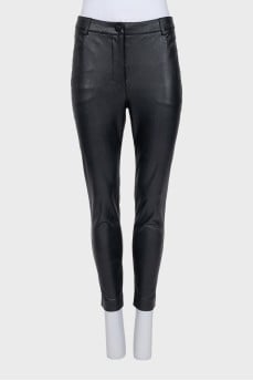 Mid-rise black leather trousers
