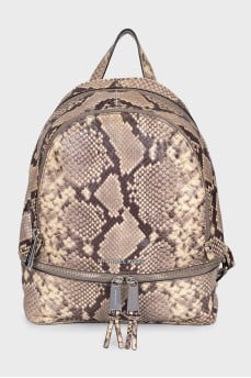 Leather backpack with animal print