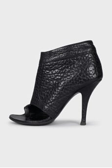 Leather open-toe ankle boots