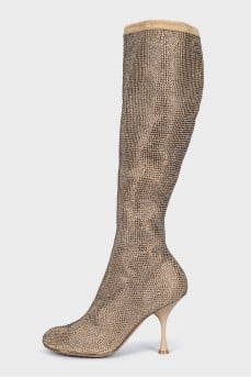Golden boots with rhinestones