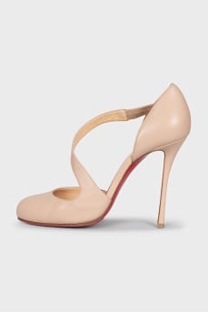 Beige leather high heels