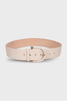 Beige wide leather belt