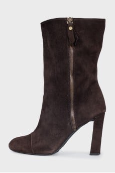 Brown suede heeled ankle boots