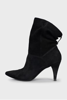Black suede pointed toe ankle boots