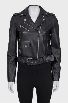 Leather jacket with silver hardware