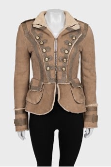 Brown sheepskin coat with hooks