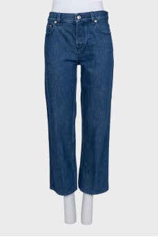High-waisted straight blue jeans