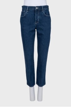 Tapered fit cropped blue jeans