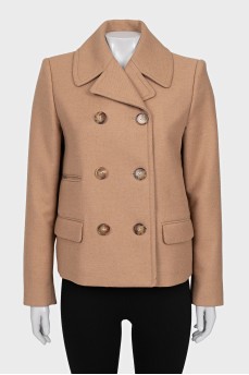 Short double-breasted wool coat
