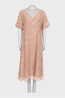 Silk dress with gold decor