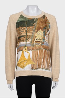Alpaca and silk jumper with print