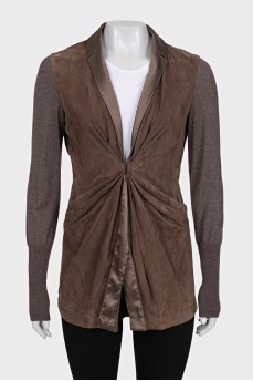 Fitted leather jacket with draping